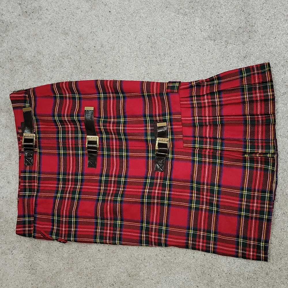 L.A.M.B. Tartan Plaid Midi Pleated Skirt